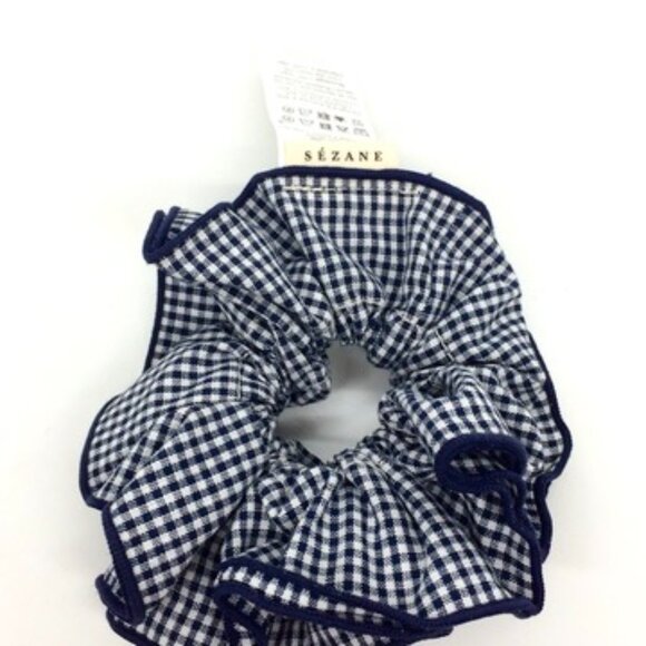 SEZANE GINGHAM Scrunchie Large Navy White Cotton Ponytail Hair Accessory main image 10